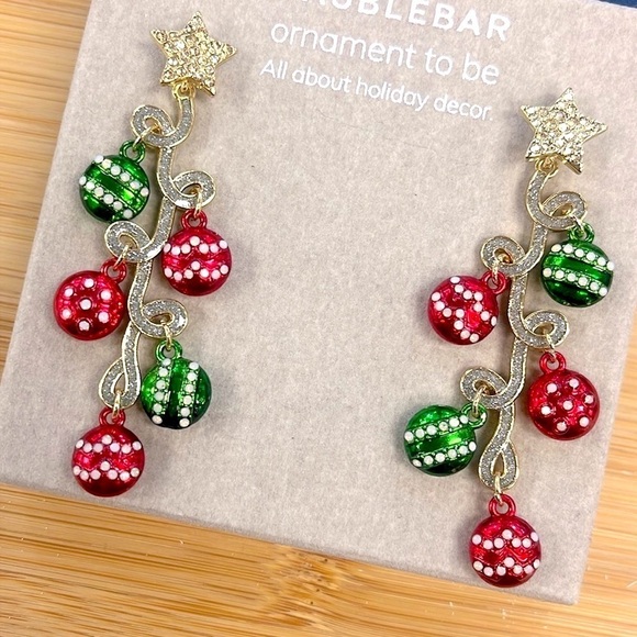 Brand New BaubleBar Christmas Ornaments Tree Stars Red Green Drop Earrings - Picture 3 of 13